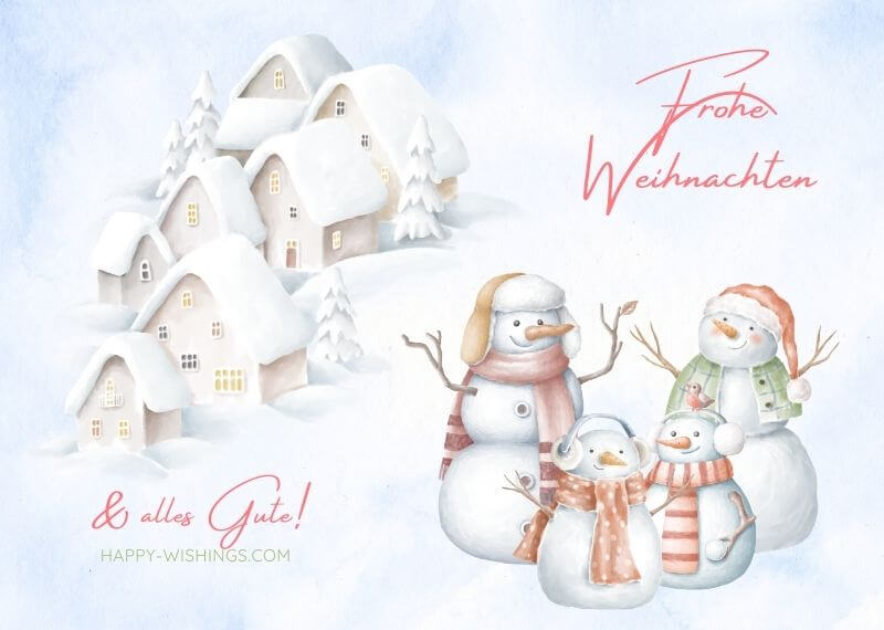 Winterliche Weihnachtskarte mit SChneemännern