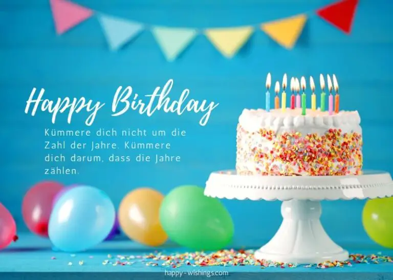 Geburtstagskarte mit Luftballons und Kuchen