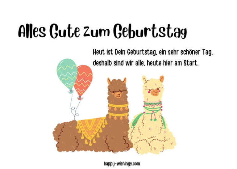 Geburtstagskarte mit Lamas und Luftballons
