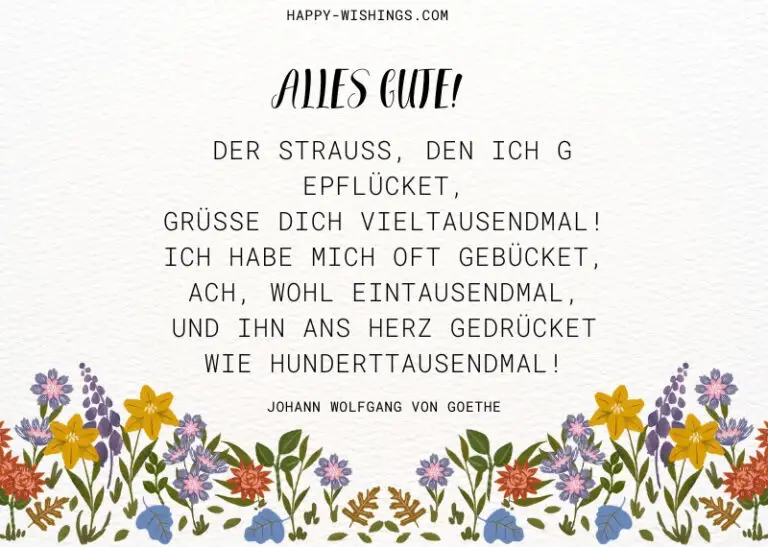Geburtstagskarte mit Blumen und klassischem Spruch von Goethe