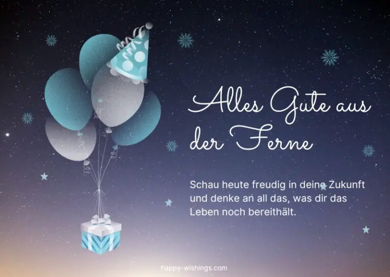 Geburtstagskarte mit Luftballons und Wunsch aus der Ferne
